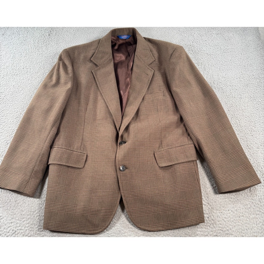 Vintage Pendleton Sport Coat Mens 46 Brown Wool Suit Jacket Houndstooth